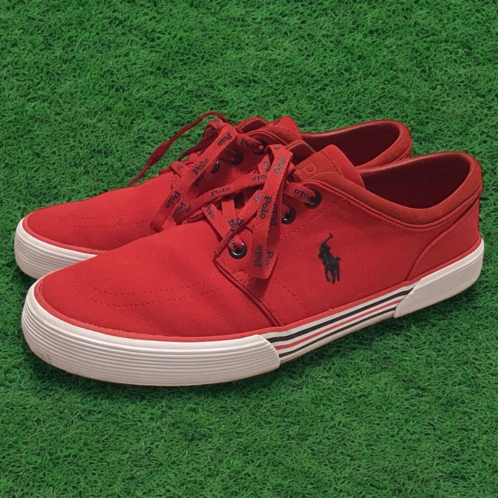 Polo Ralph Lauren Faxon Low Canvas Shoes Mens Sz 10 D Red with Embroidered Pony